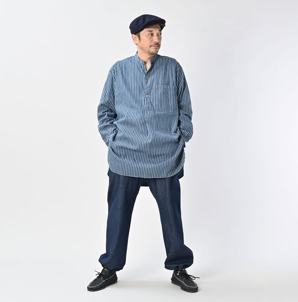 45R Indigo Khadi Shirt-denim Grandpa Pullover Shirt