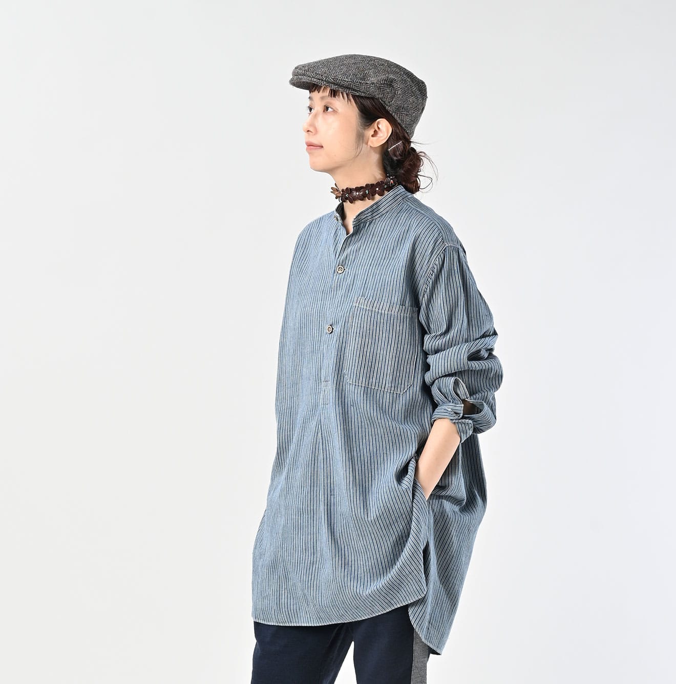 45R Indigo Khadi Shirt-denim Grandpa Pullover Shirt - Image 6