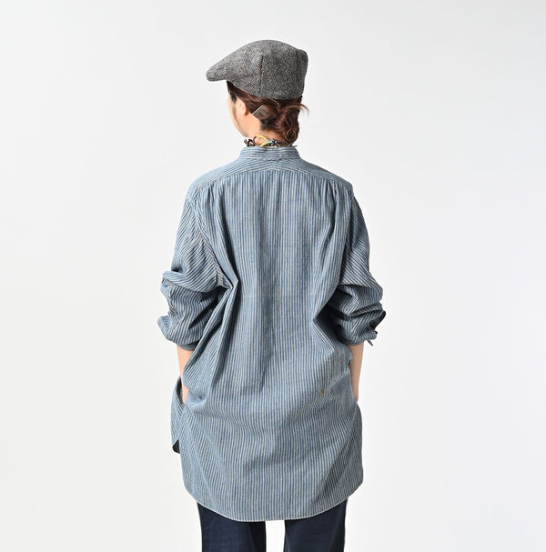 45R Indigo Khadi Shirt-denim Grandpa Pullover Shirt