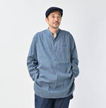 45R Indigo Khadi Shirt-denim Grandpa Pullover Shirt