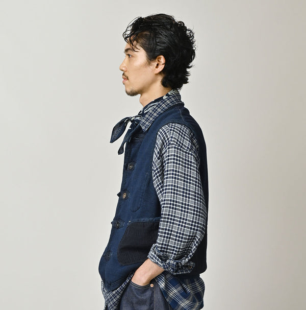 45R Indigo Iroiro Patchwork 908 8 Knot Binder Vest