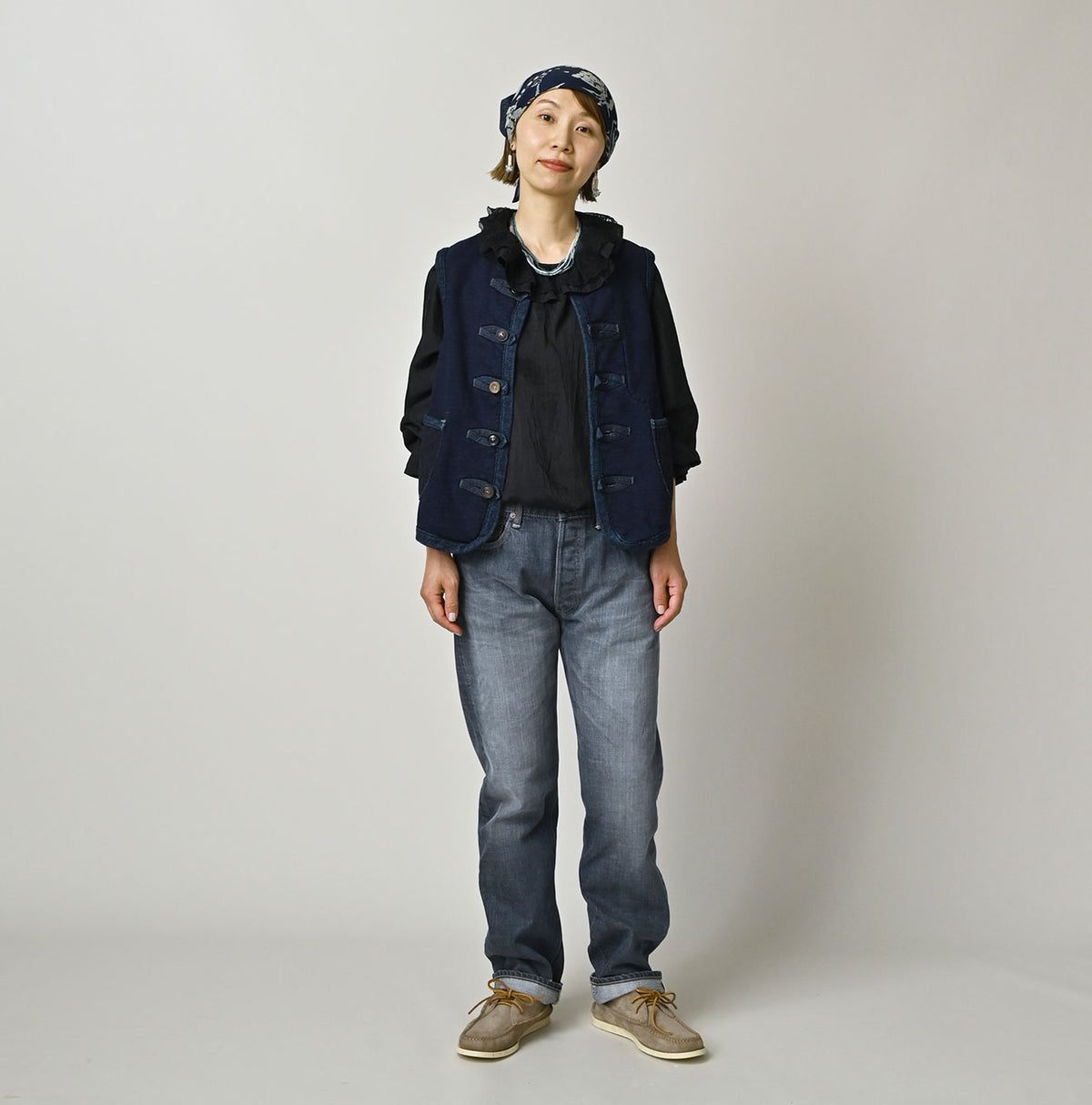 45R Indigo Iroiro Patchwork 908 8 Knot Binder Vest