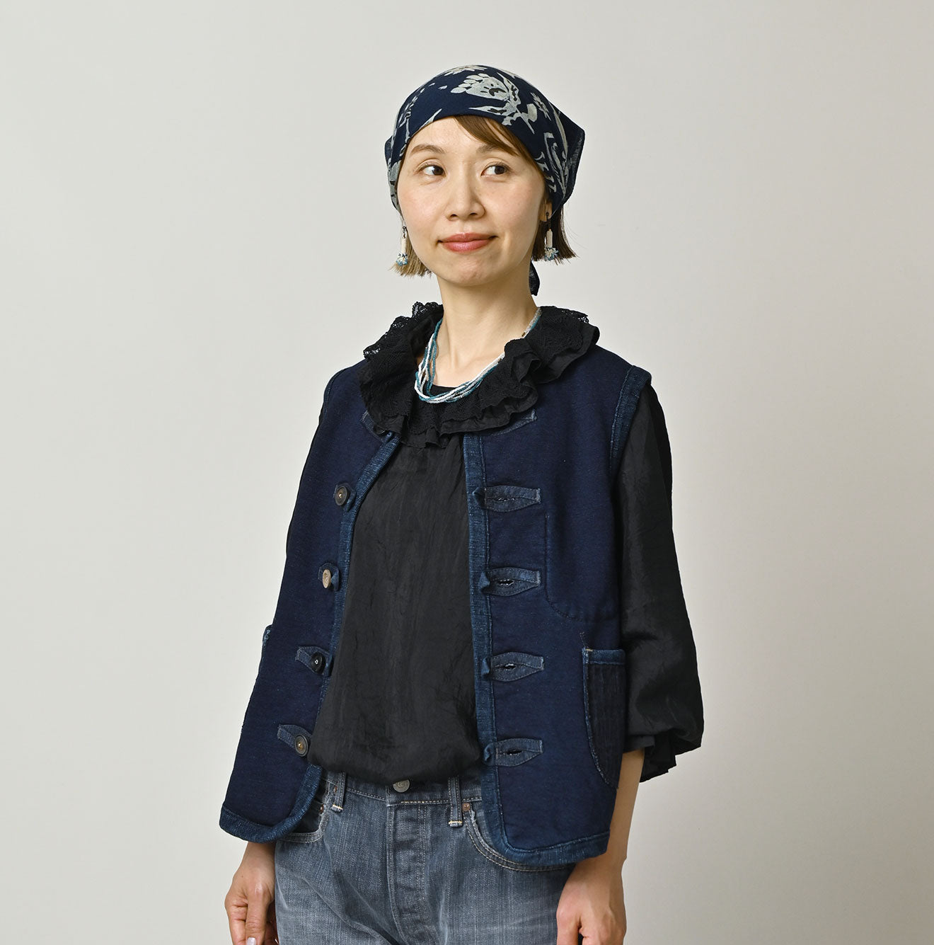 45R Indigo Iroiro Patchwork 908 8 Knot Binder Vest - Image 7