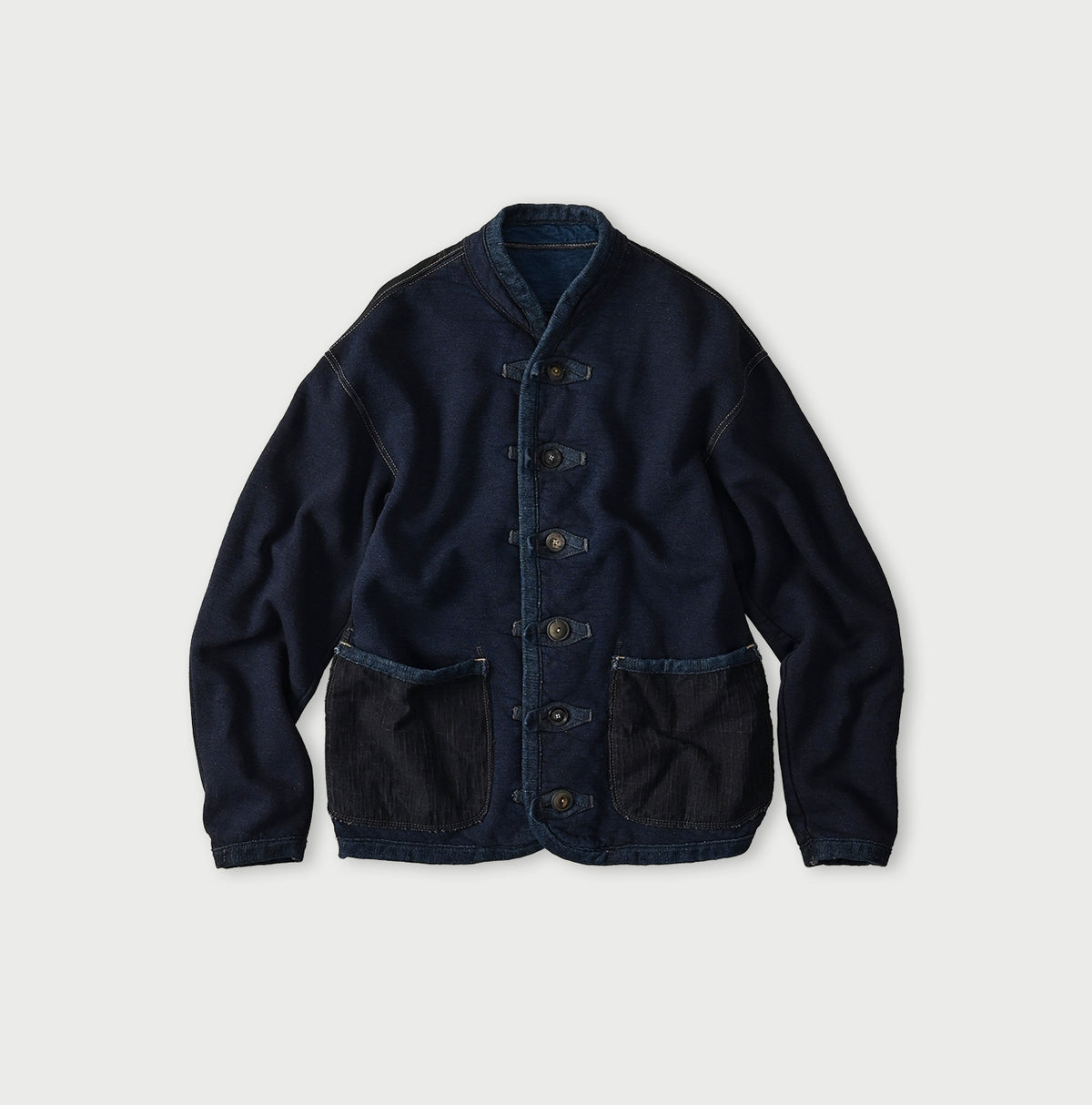 45R Indigo Iroiro Patchwork 908 8 Knot Binder Cardigan