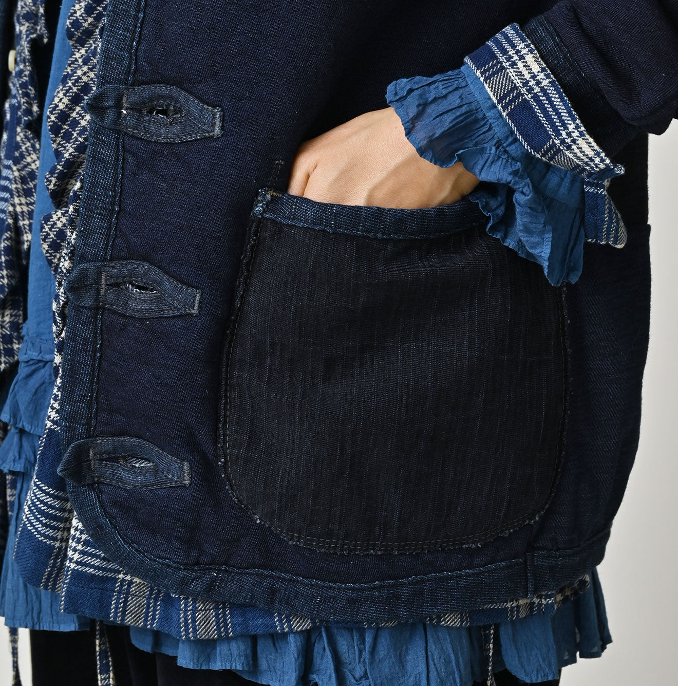 45R Indigo Iroiro Patchwork 908 8 Knot Binder Cardigan - Image 12