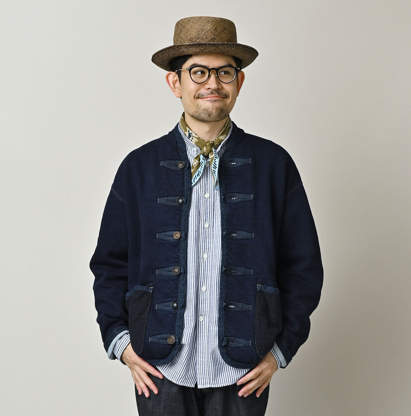 45R Indigo Iroiro Patchwork 908 8 Knot Binder Cardigan - Image 4