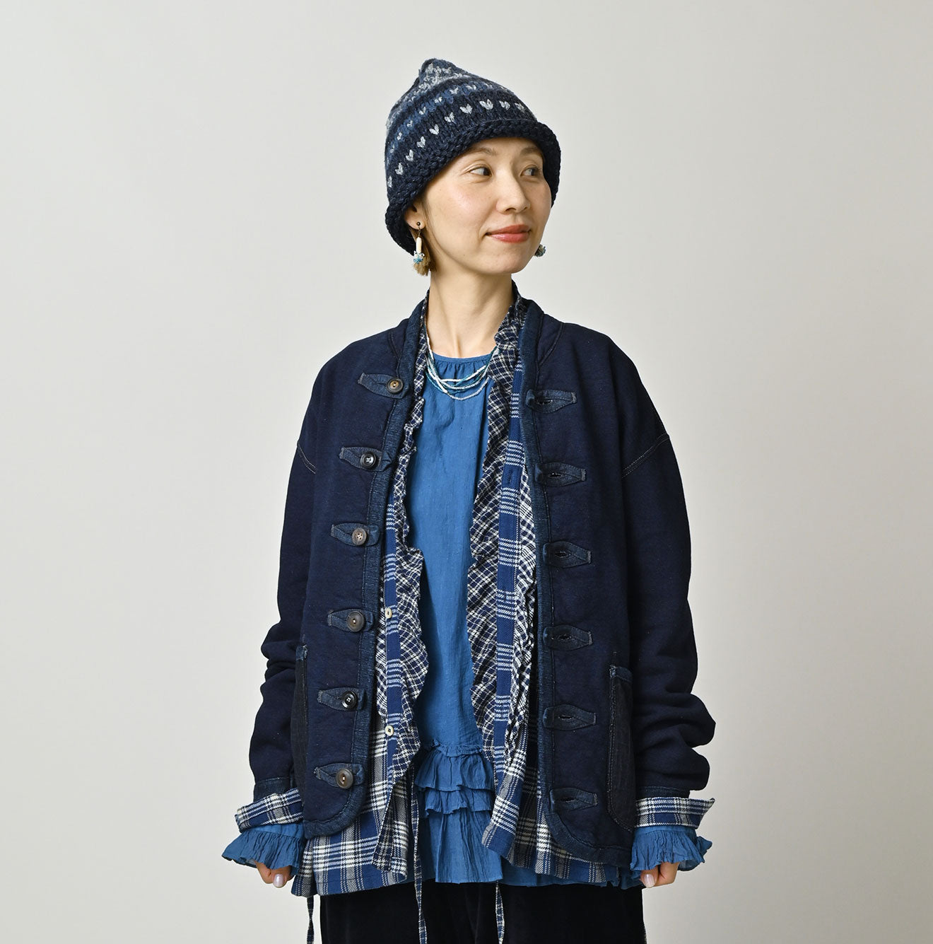 45R Indigo Iroiro Patchwork 908 8 Knot Binder Cardigan - Image 7