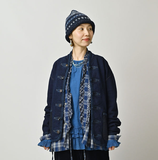 45R Indigo Iroiro Patchwork 908 8 Knot Binder Cardigan