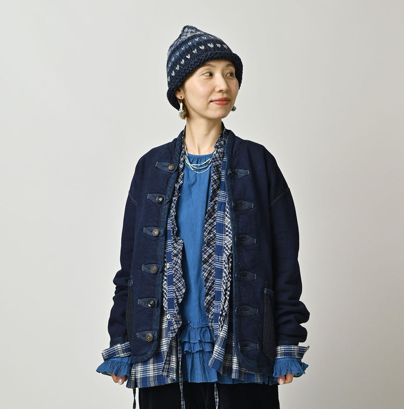 45R Indigo Iroiro Patchwork 908 8 Knot Binder Cardigan - Image 7