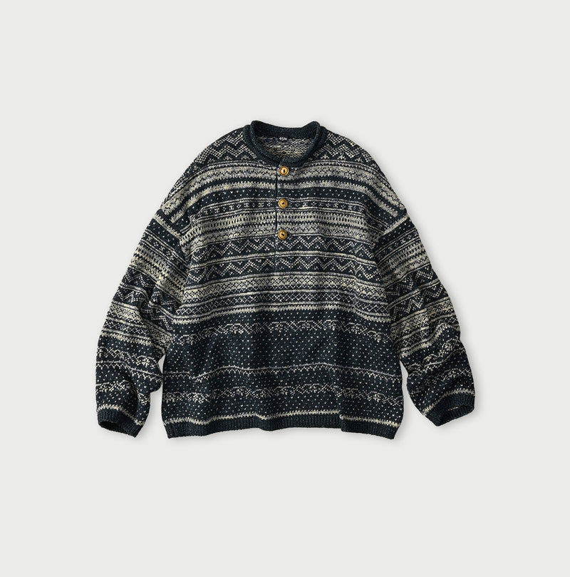 45R Indigo Nordic Jacquard 908 Henley - Image 1
