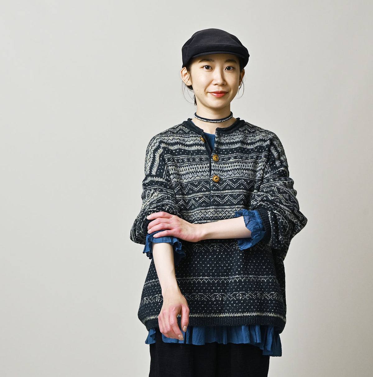 45R Indigo Nordic Jacquard 908 Henley
