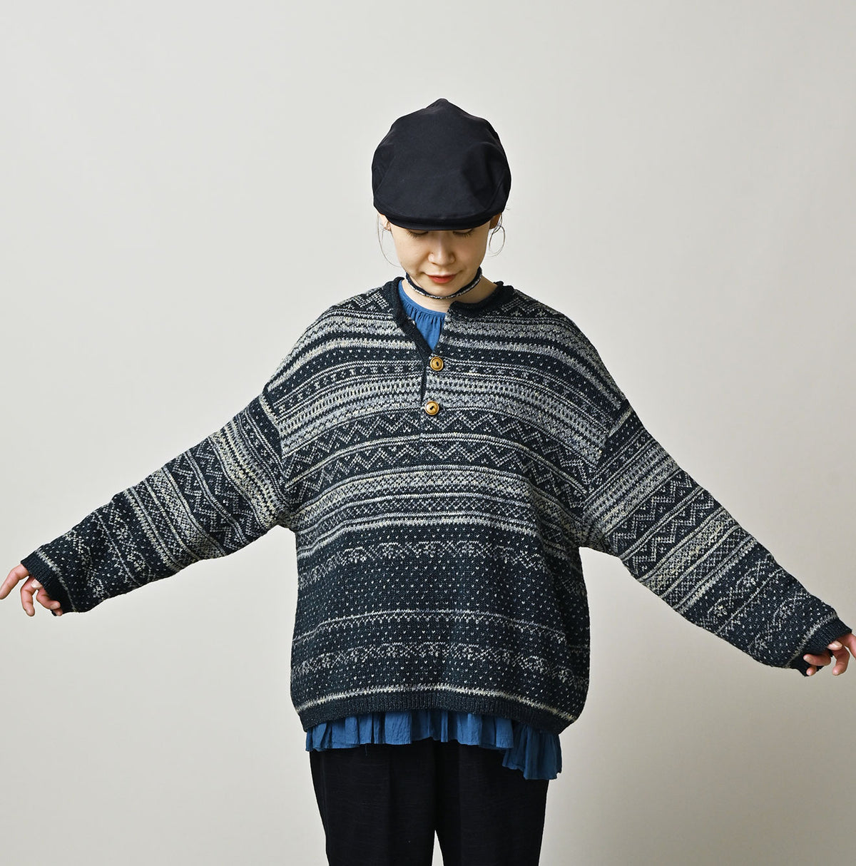 45R Indigo Nordic Jacquard 908 Henley