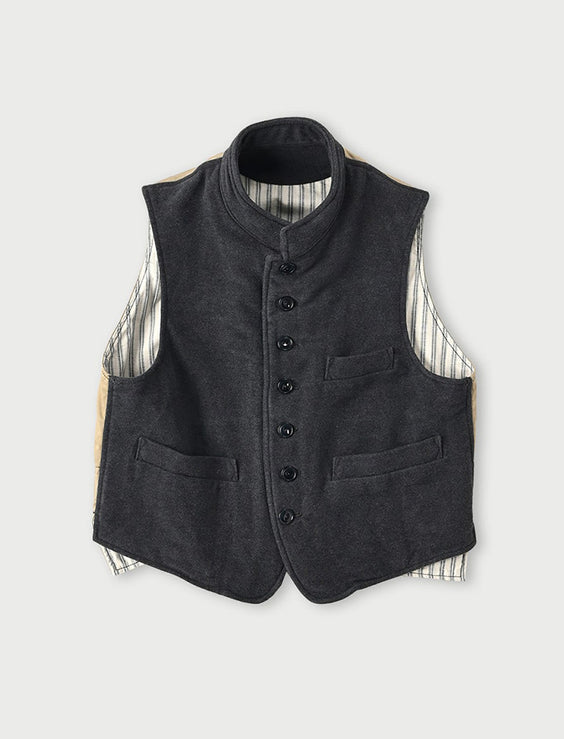 Gray Cotton Flannel 908 Stand Collar Vest