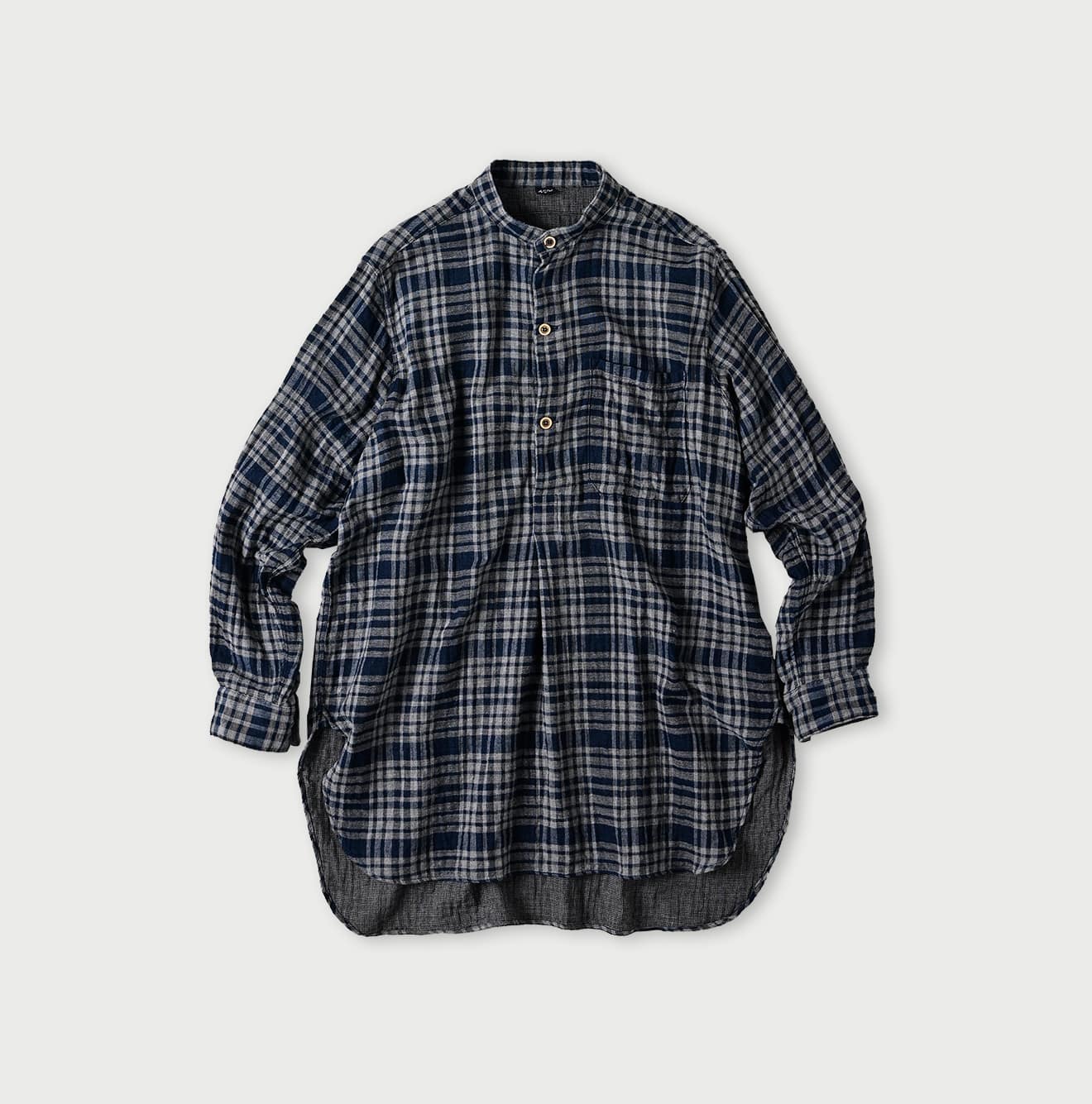 45R Indigo Fuwafuwa Double Woven Grandpa Shirt - Image 1