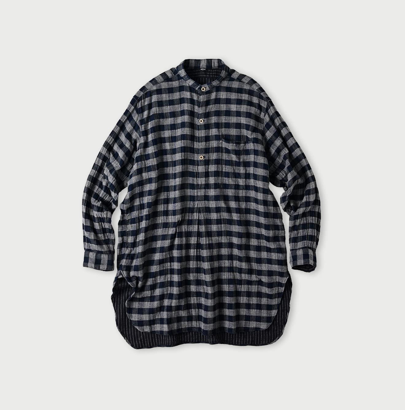 45R Indigo Fuwafuwa Double Woven Grandpa Shirt