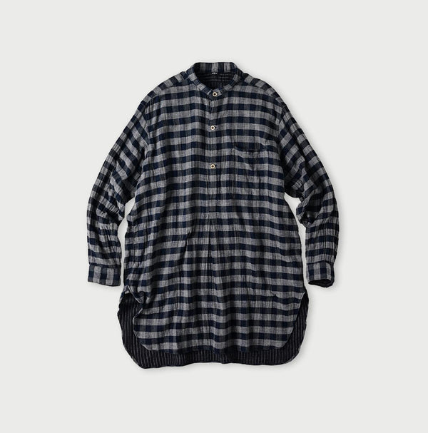 45R Indigo Fuwafuwa Double Woven Grandpa Shirt