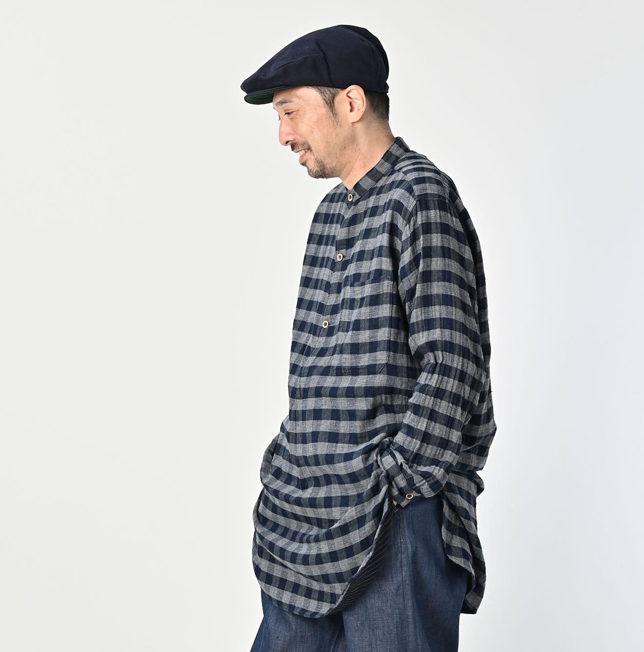 45R Indigo Fuwafuwa Double Woven Grandpa Shirt