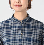 45R Indigo Fuwafuwa Double Woven Grandpa Shirt