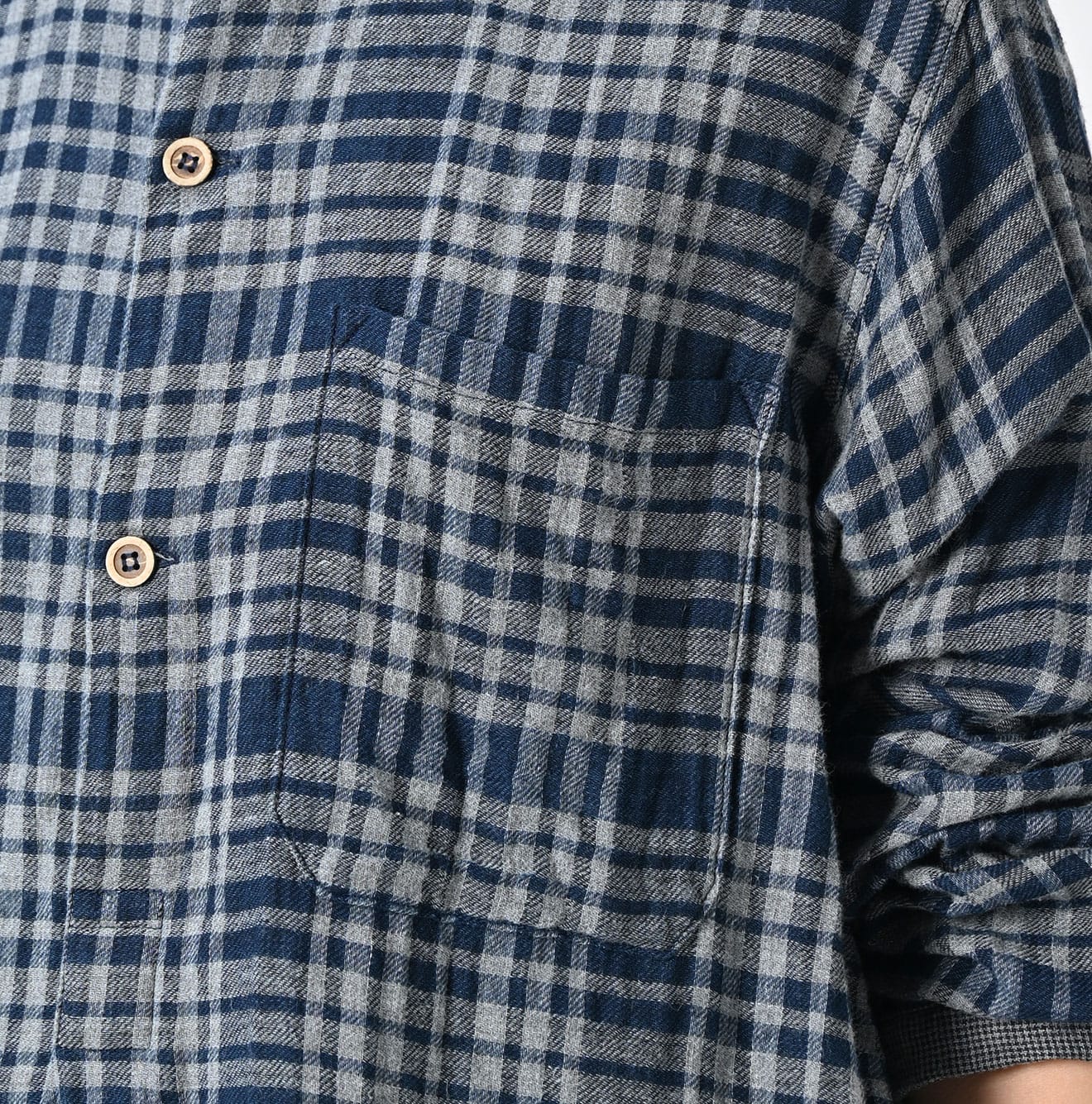 45R Indigo Fuwafuwa Double Woven Grandpa Shirt