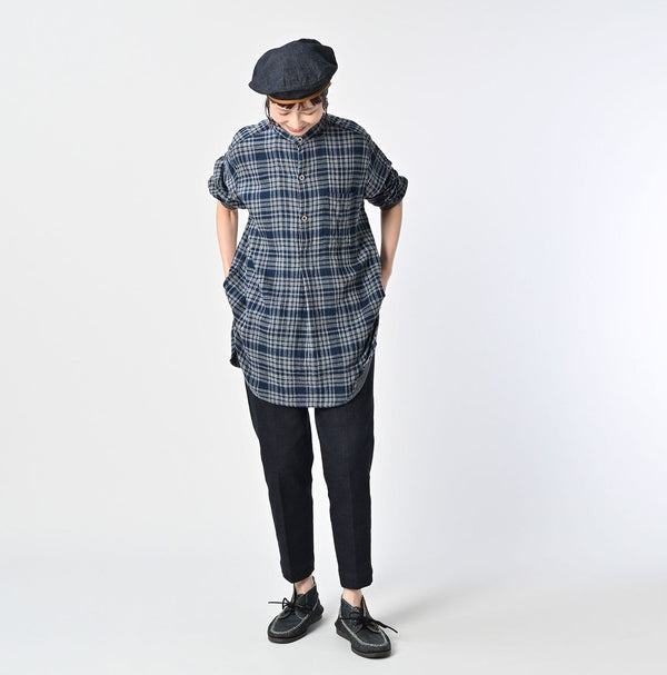 45R Indigo Fuwafuwa Double Woven Grandpa Shirt