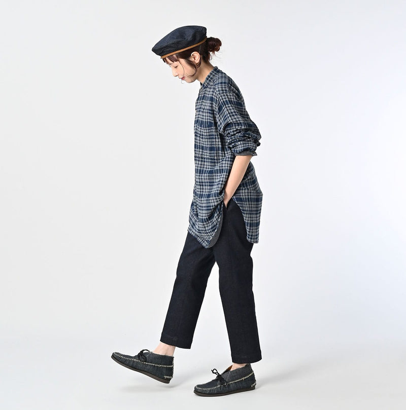 45R Indigo Fuwafuwa Double Woven Grandpa Shirt