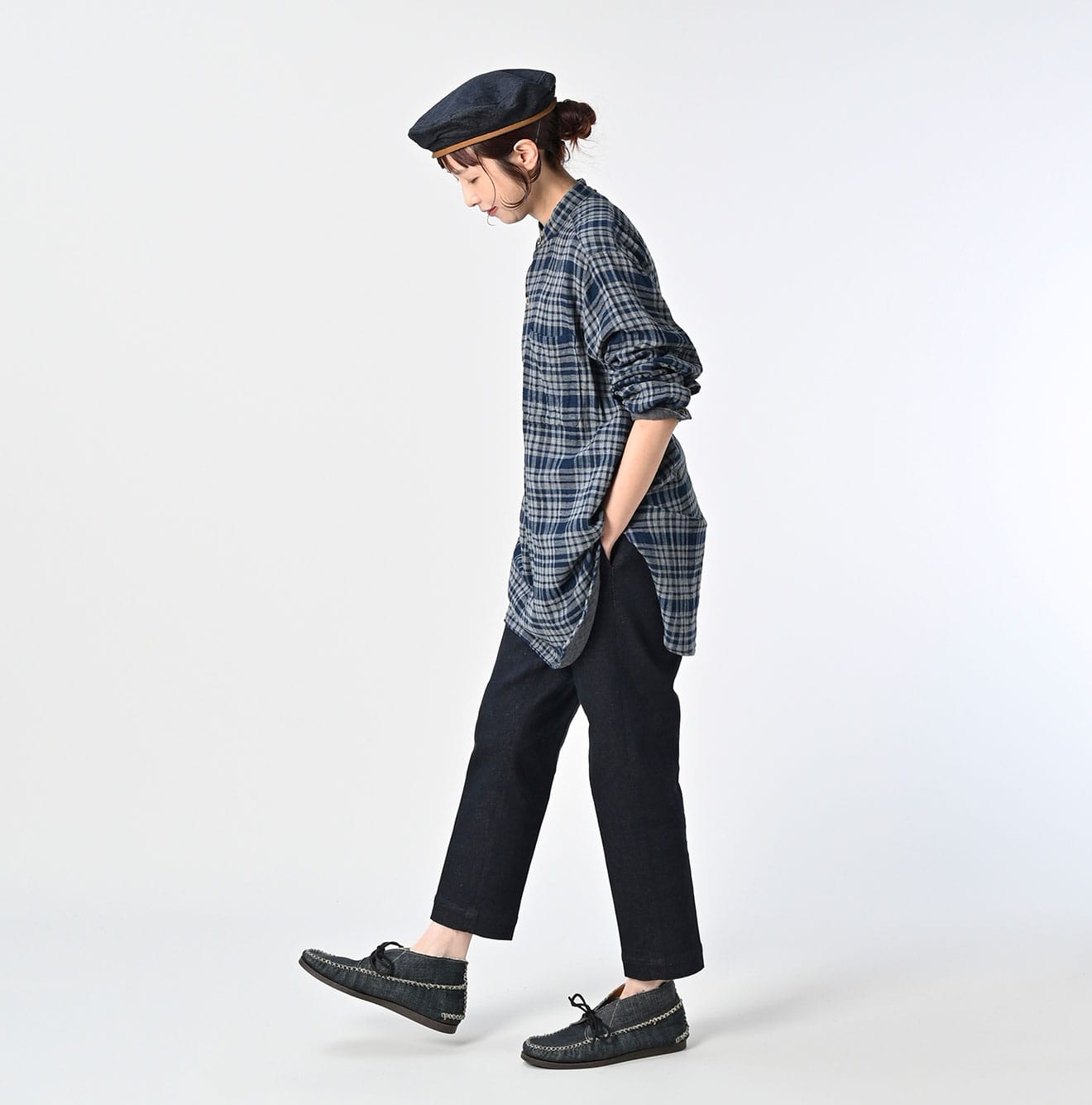 45R Indigo Fuwafuwa Double Woven Grandpa Shirt