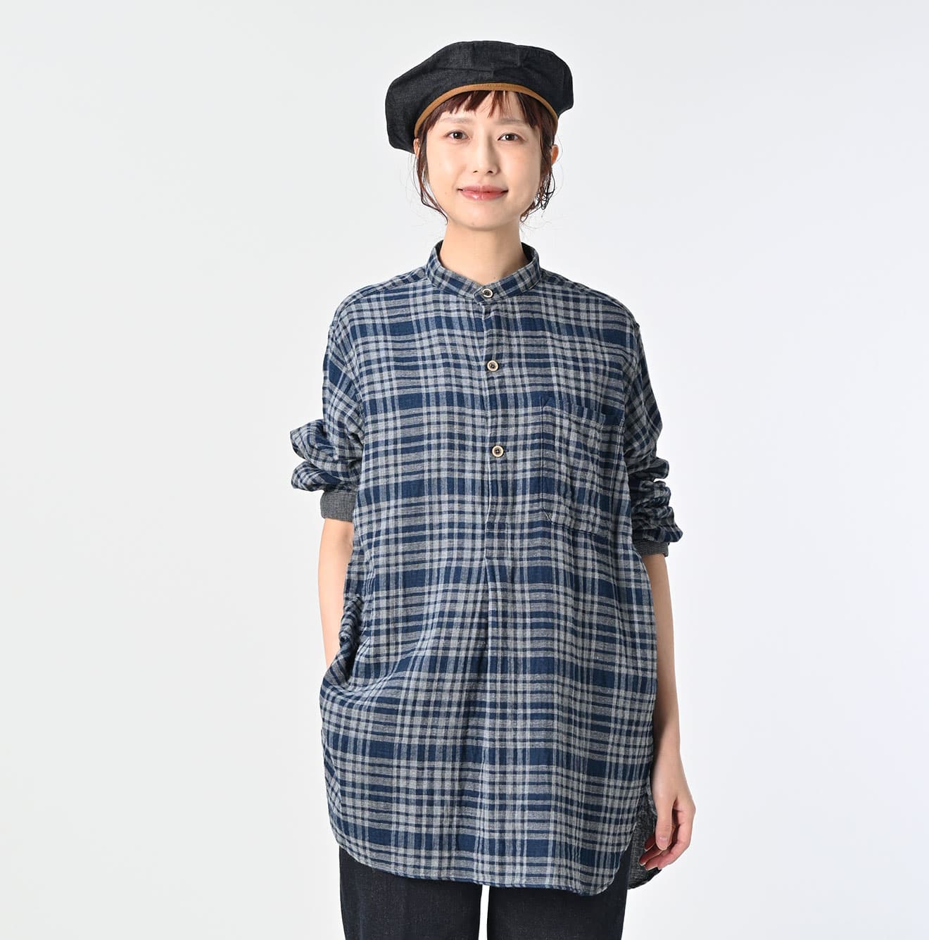 45R Indigo Fuwafuwa Double Woven Grandpa Shirt - Image 6
