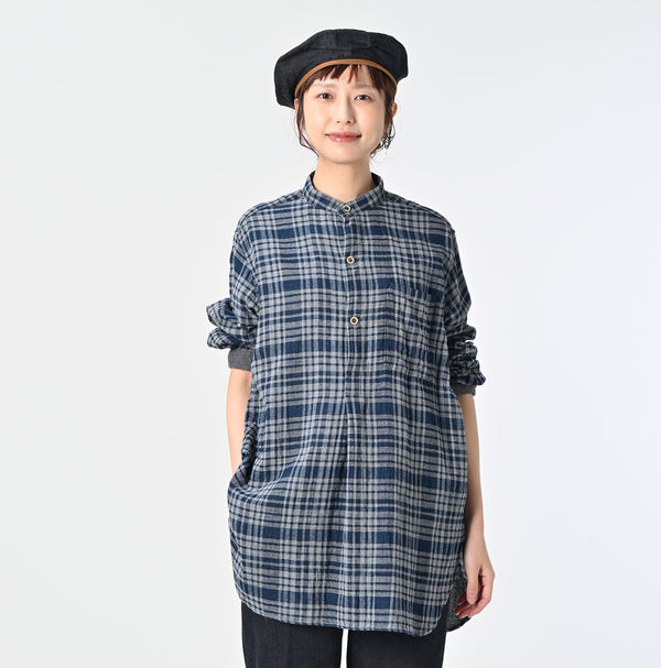 45R Indigo Fuwafuwa Double Woven Grandpa Shirt