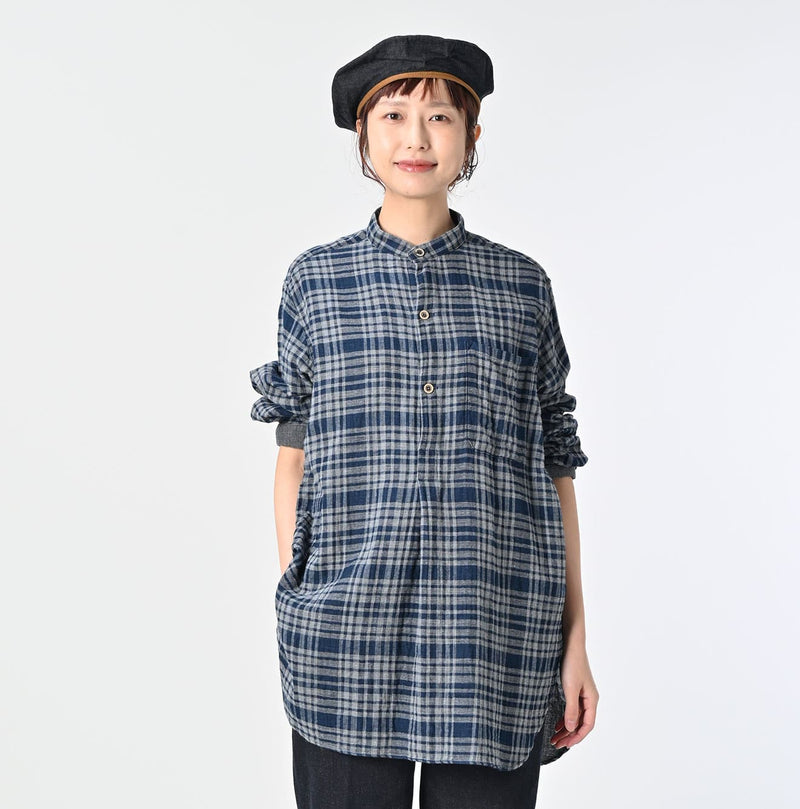 45R Indigo Fuwafuwa Double Woven Grandpa Shirt - Image 6