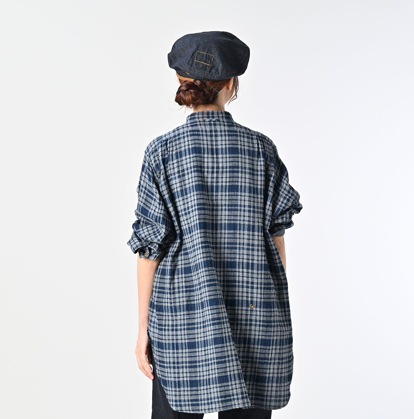 45R Indigo Fuwafuwa Double Woven Grandpa Shirt