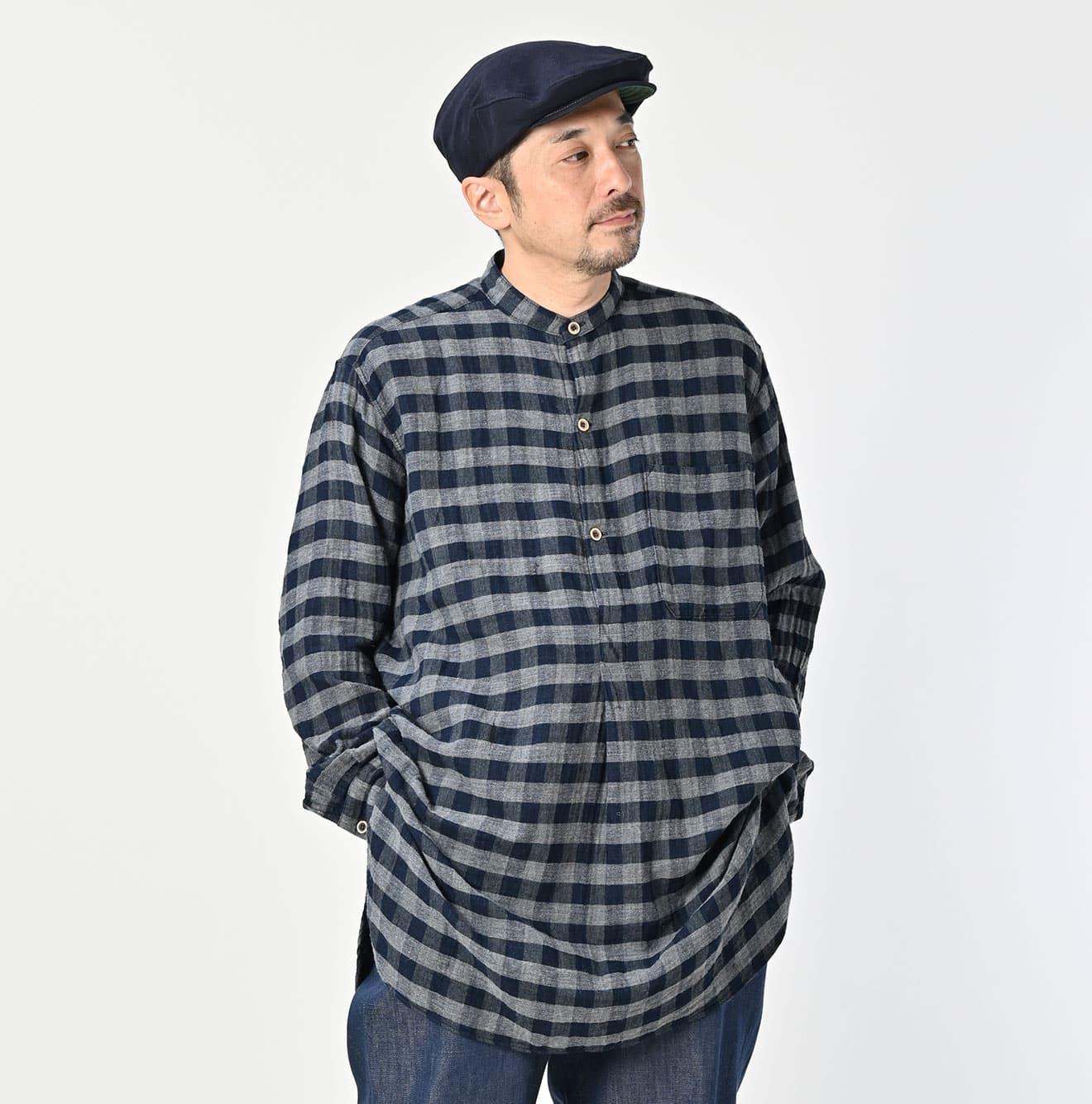 45R Indigo Fuwafuwa Double Woven Grandpa Shirt - Image 9