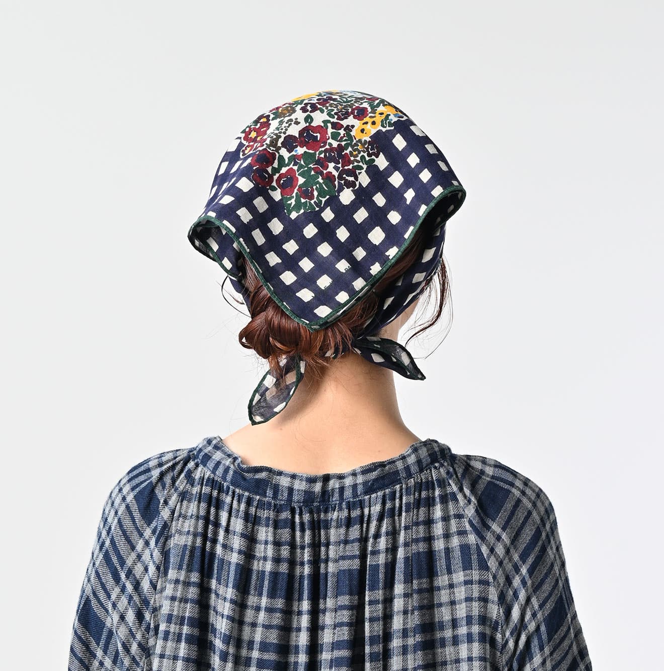 Supima Twill Gingham Check Flower Bandana | 45R Official Online