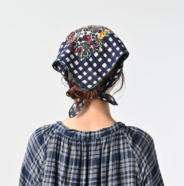 Supima Twill Gingham Check Flower Bandana
