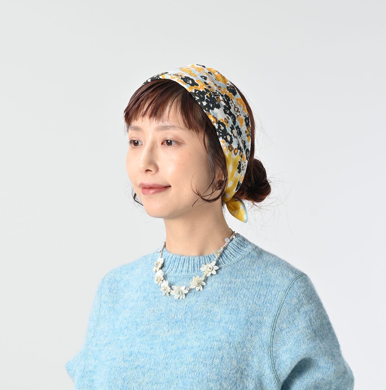 Supima Twill Gingham Check Flower Bandana | 45R Official Online