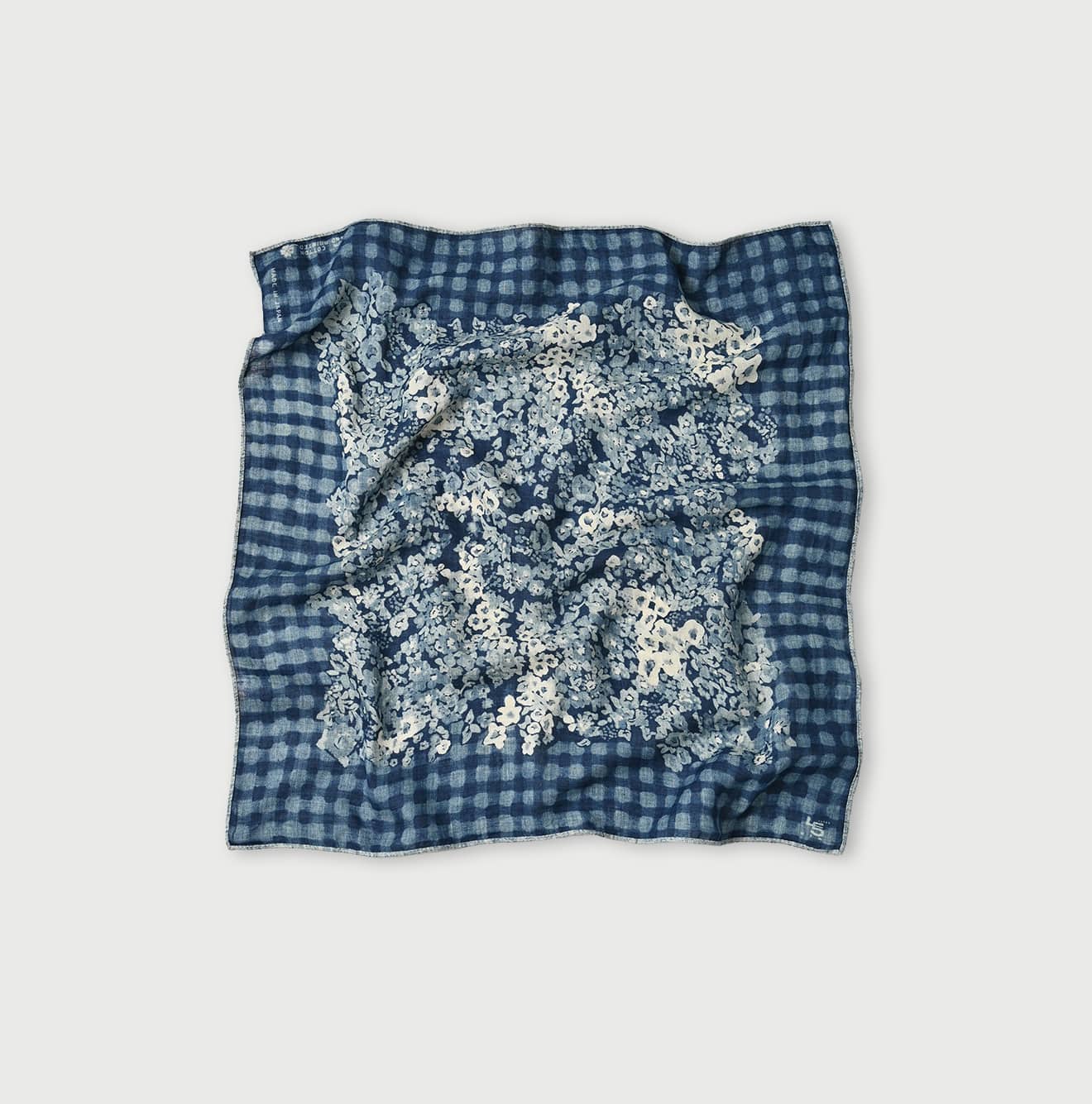 45R Indigo Twill Gingham Check Flower Bandana