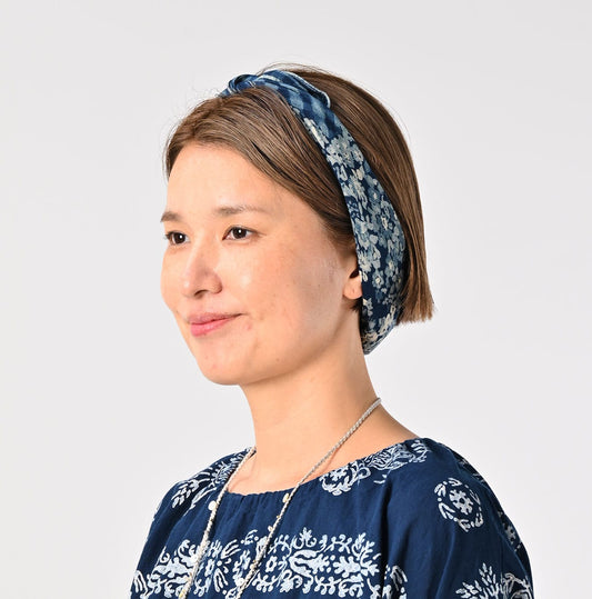 45R Indigo Twill Gingham Check Flower Bandana