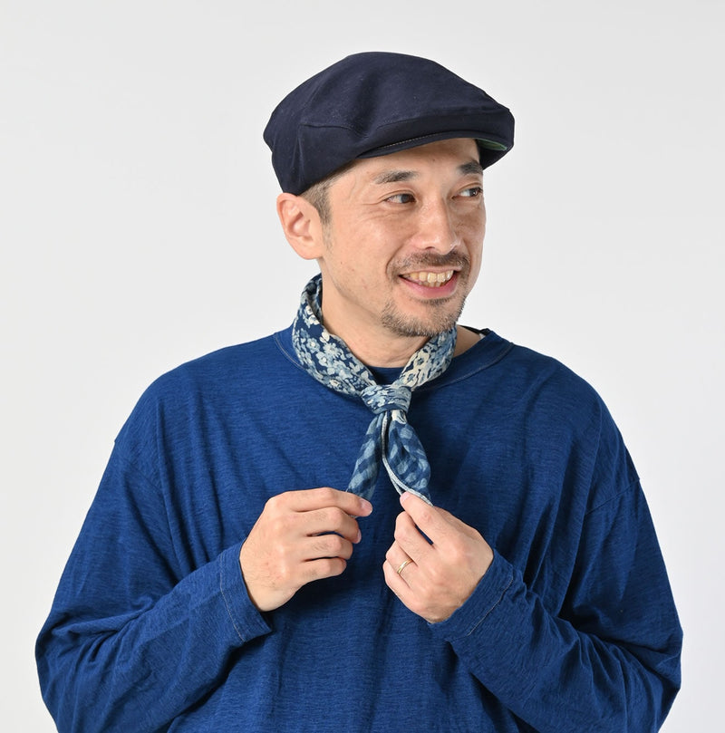 45R Indigo Twill Gingham Check Flower Bandana
