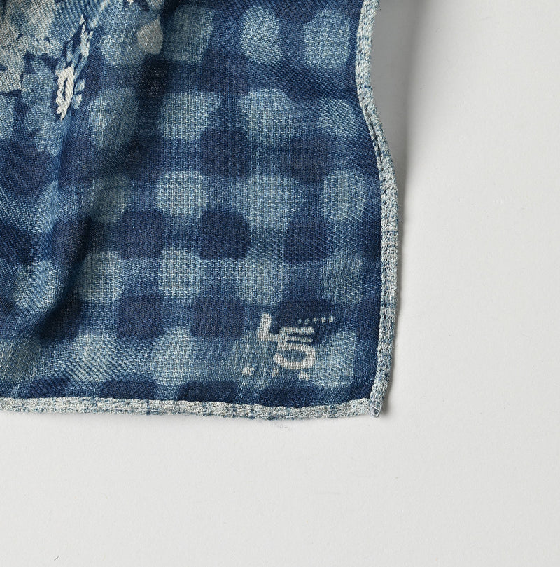 45R Indigo Twill Gingham Check Flower Bandana