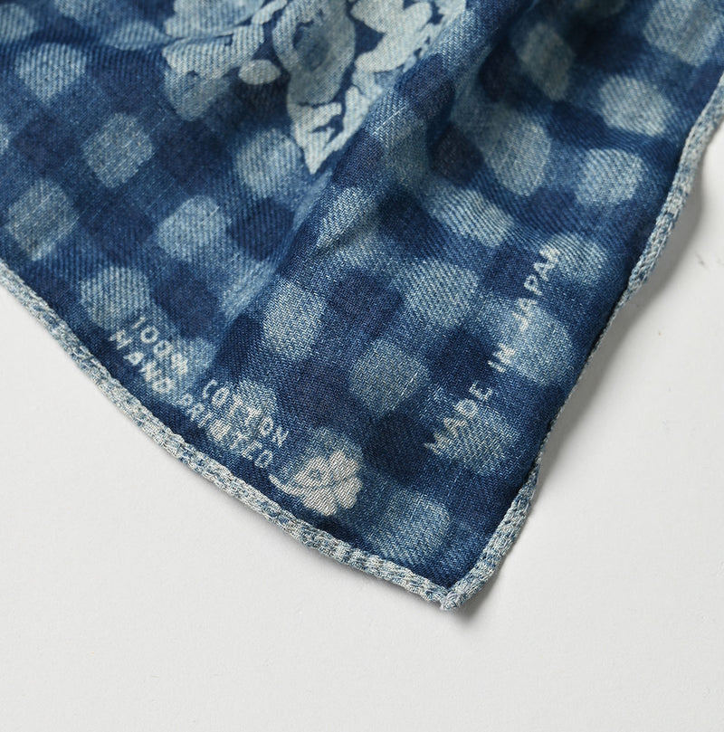 45R Indigo Twill Gingham Check Flower Bandana