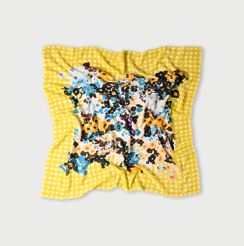 45R Float Twill Gingham Check Flower FUROSHIKii