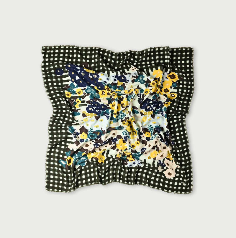 45R Float Twill Gingham Check Flower FUROSHIKii