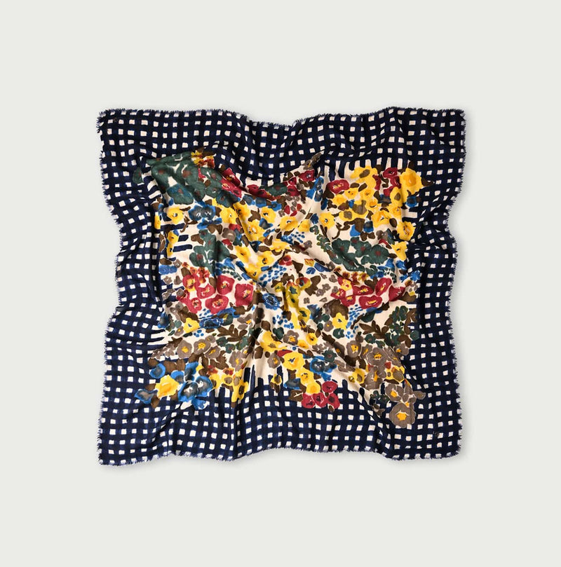45R Float Twill Gingham Check Flower FUROSHIKii