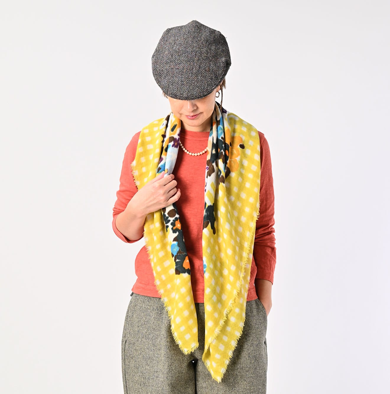 45R Float Twill Gingham Check Flower FUROSHIKii