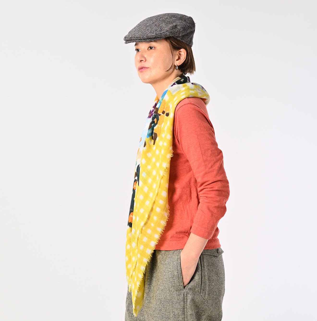 45R Float Twill Gingham Check Flower FUROSHIKii
