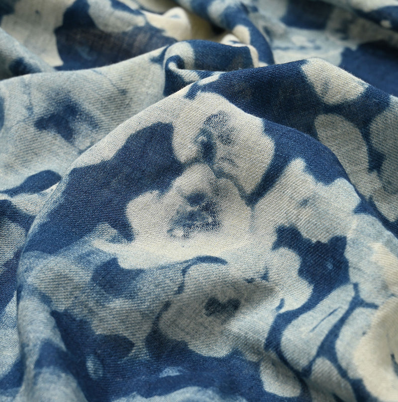 45R Indigo Twill Gingham Check Flower FUROSHIKii
