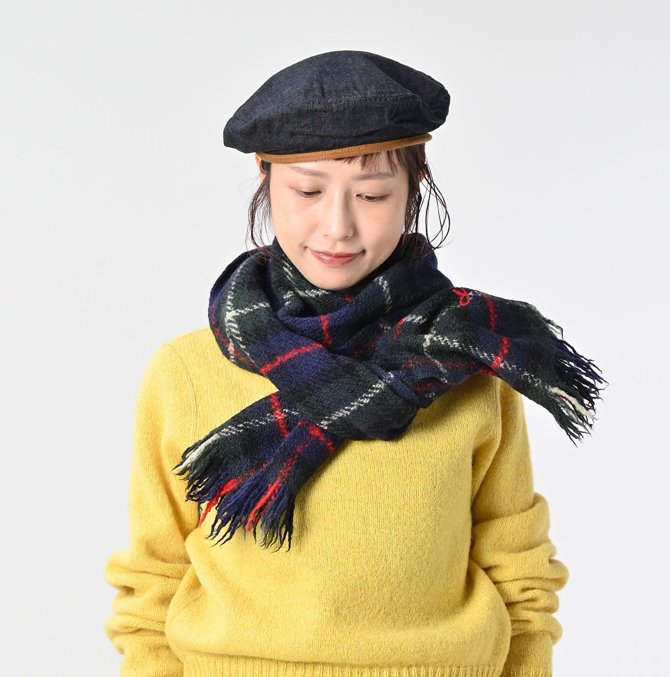 45R Merino Cashmere Check Muffler