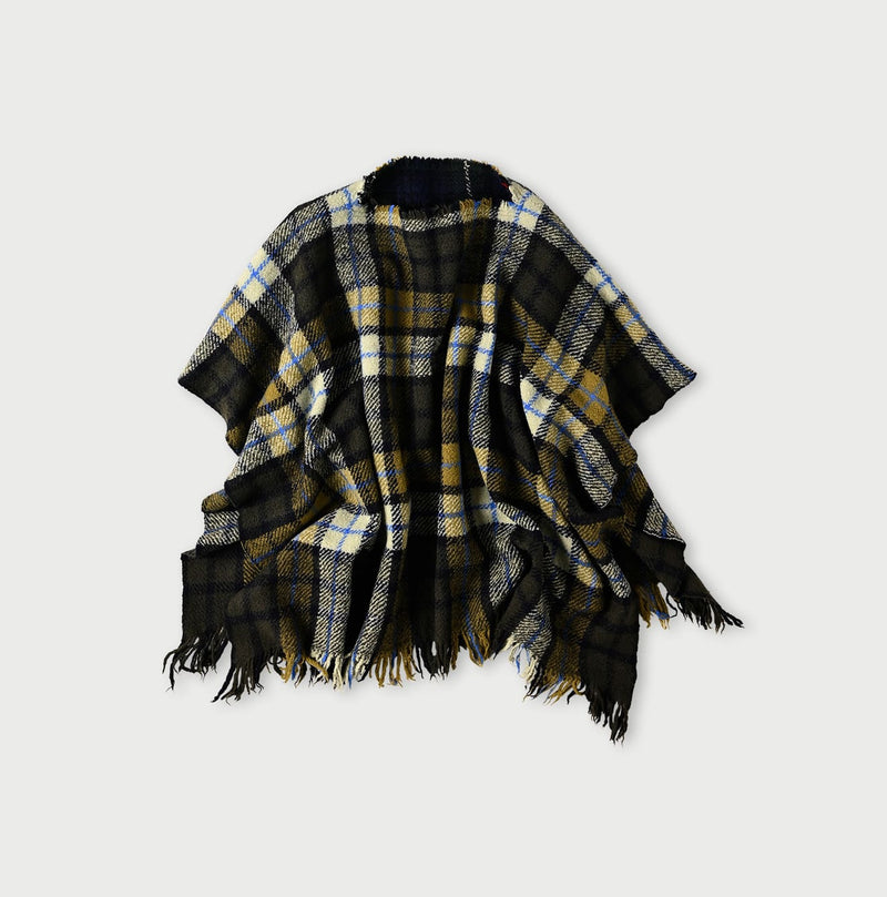 45R Merino Cashmere Check Poncho