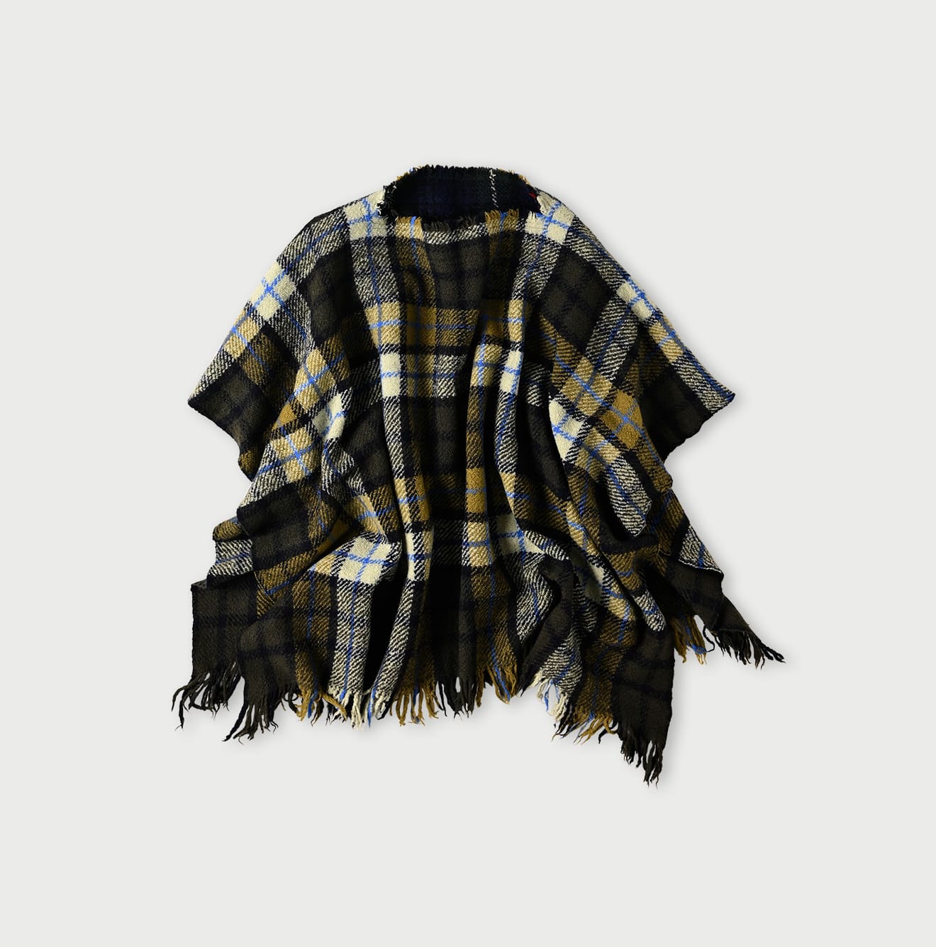 45R Merino Cashmere Check Poncho