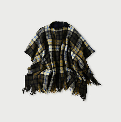 45R Merino Cashmere Check Poncho