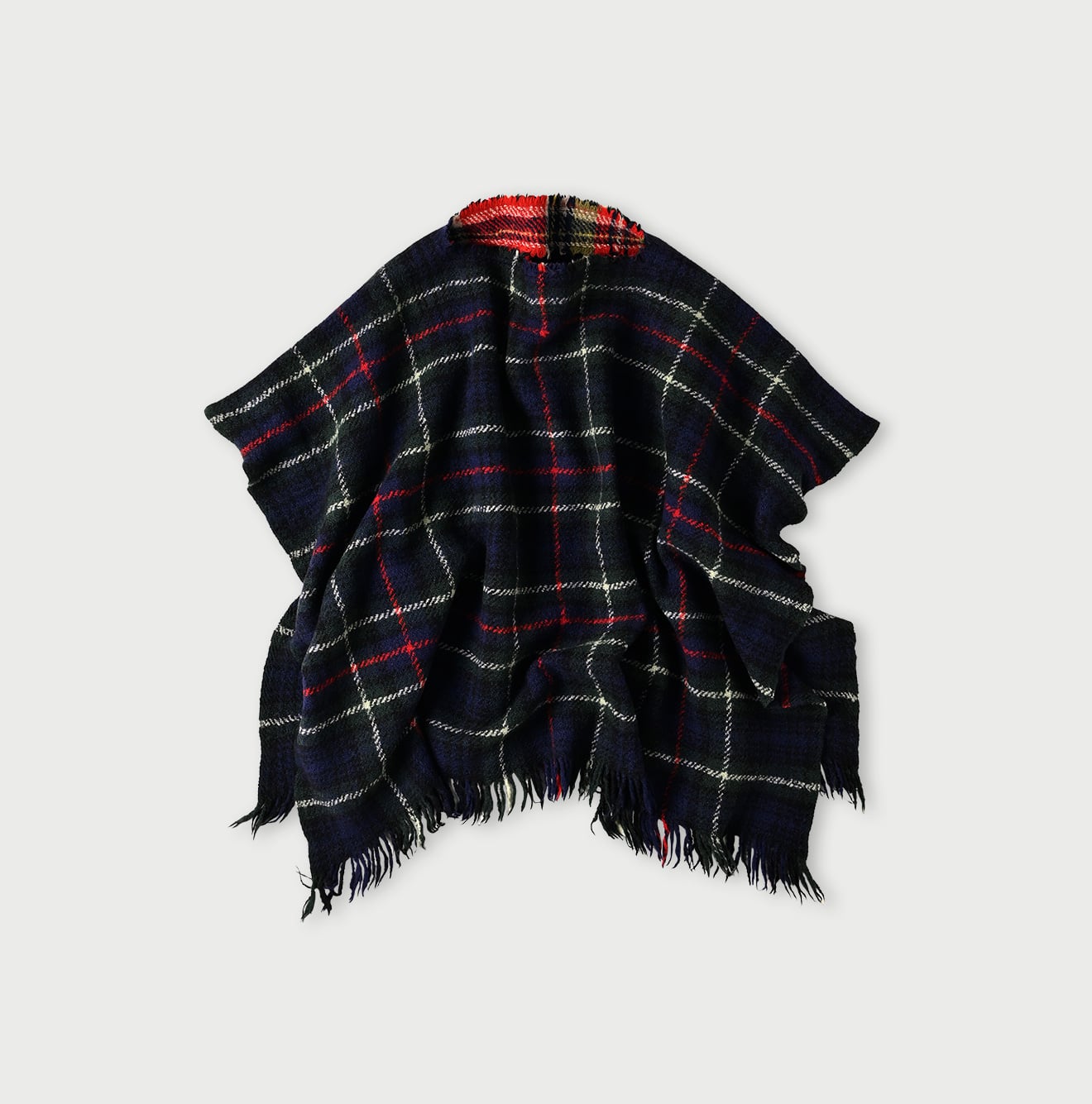 45R Merino Cashmere Check Poncho